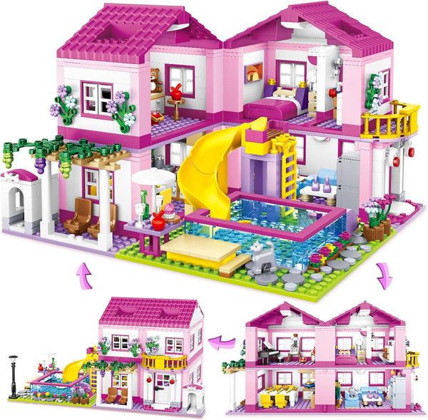 Pink Girls Summer Villa Friends Building Set | 1018 PCS Compatible with Lego Friends | Educational Toy for Kids Age 8-12