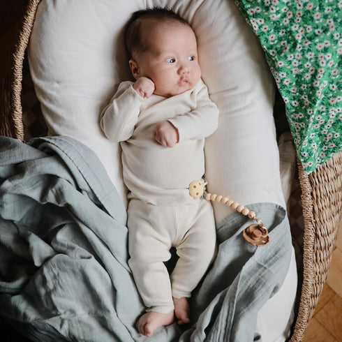 100% mushie Muslin Baby Swaddle Blanket | Organic Cotton (Blue Flowers)