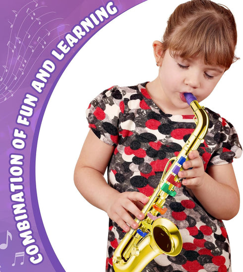 Lewtemi Gold Saxophone Musical Instruments Toy for Kid Toddler Fake Plastic Preschool Music Toy Gift Portable Wind