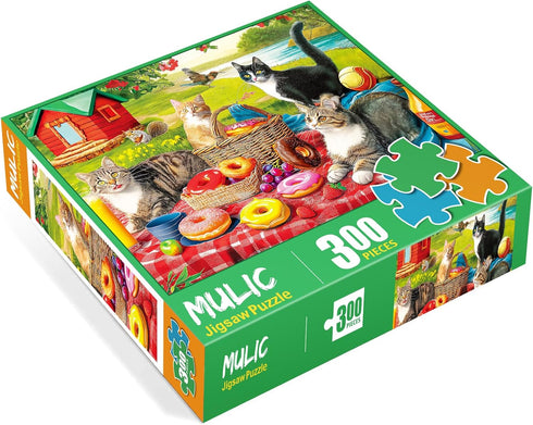300-Piece Charming Jigsaw Puzzle Featuring Picnic Kittens and Donuts - Perfect for All Ages