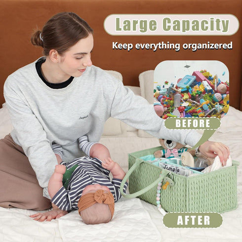 MOMINSIDE Baby Diaper Caddy Organizer,Nursery Storage Bin Basket for Changing Table Car, Portable Diaper Storage