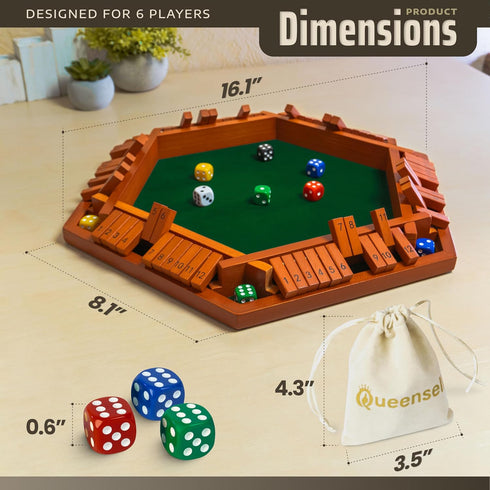 1-6 16-inch 12 Shut The Box Game Wooden Board for Players - Shut The Box Game Numbers for Adults & Kids - Ideal