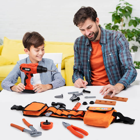 19Pcs Set, 3 4 5 6 7 JOYIN Kids Tool Construction Belt & Electronic Drill, Pretend Role Play Toddler Power Toy for Boys