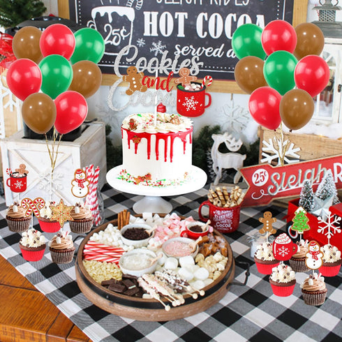 Cookies and Cocoa Party Decorations, Cookies and Cocoa Banner Snowflake Snowman Gingerbread Man Garland Cake Topper