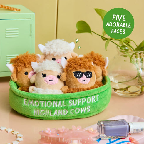 Set, 5 Emotional Support Highland Cows by Relatable, Cuddly Stuffed Animals and Plushies Small Gifts for Mom, Includes