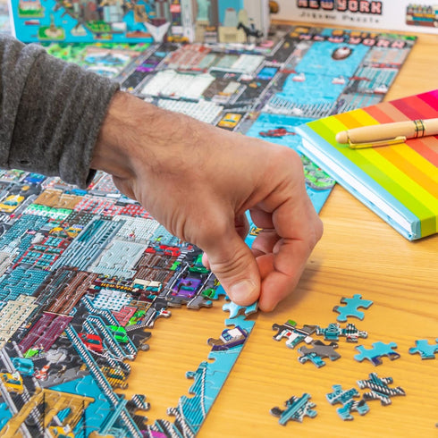 1000 Piece Puzzle - 8-bit Retro Gaming Style New York City - 100% Recycled Cardboard