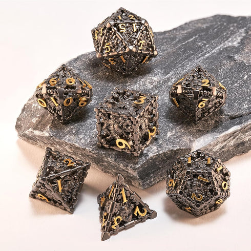 3D Beholder Metal DND Dice Set, Antique Polyhedral D&D Dice for Dungeons and Dragons, Halloween Gift (Black-Eye)