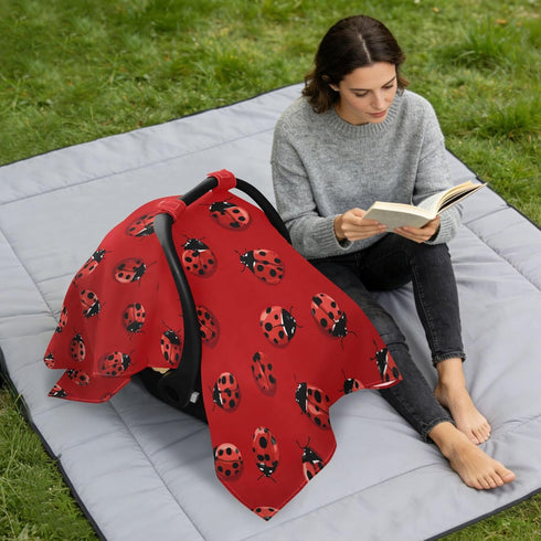 Mazeann Ladybug Red Car Seat Cover Baby Breathable Soft Infant Carseat Covers Canopies Babies Carrier Covers for Girl