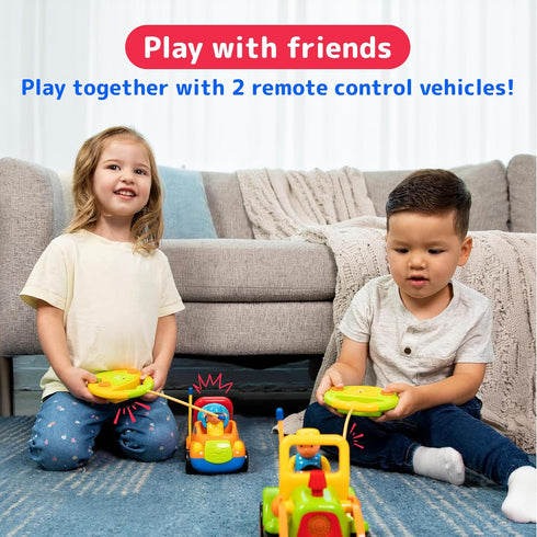2 Pack 3-5 PREXTEX Remote Control Cars for Year Old Boys - Truck and Tractor Toddler Toys with Easy Controllers - Sound