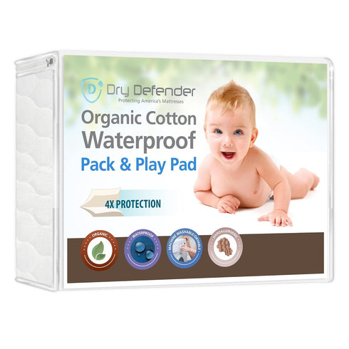 Organic Cotton Quilted Pack 'n Play Size Fitted Mattress Pad Cover, Natural