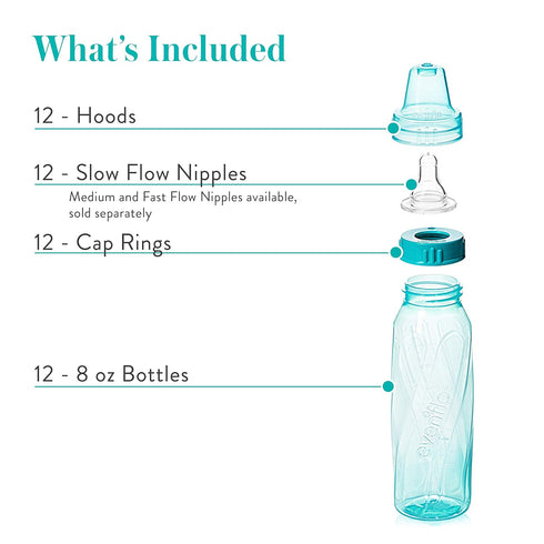 Evenflo Feeding Classic Tinted Plastic Standard Neck Bottles for Baby - Infant and Newborn, 8 Ounce (Pack of 12,