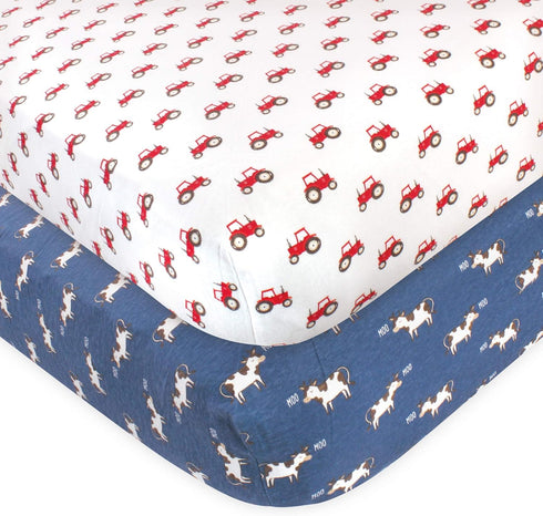 Hudson Baby Unisex Baby Cotton Fitted Crib Sheet, Tractor And Cow, One