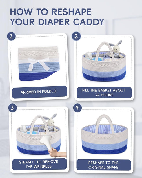 Maliton Baby Diaper Caddy Organizer, Cotton Rope Diaper Caddy Basket, Large Storage Basket for Newborn Boys and Girls