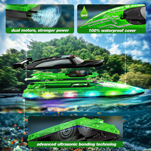 2.4Ghz 8-12,Toy JOI MEW RC Boat with LED Lights for Kids, Remote Control Racing Boats for Water Boat for Pools & Lakes