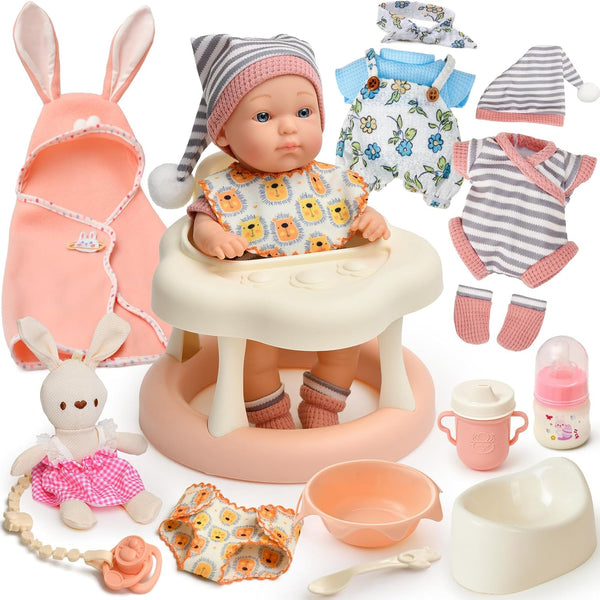 Cleboen Baby Doll Accessories Set for Girls, 9'' Baby Doll with 2 Sets
