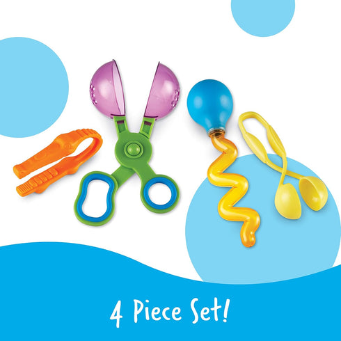 Learning Resources Helping Hands Fine Motor Tool Set Toy, 4 Pieces, Ages 3+, Toddler Tweezers
