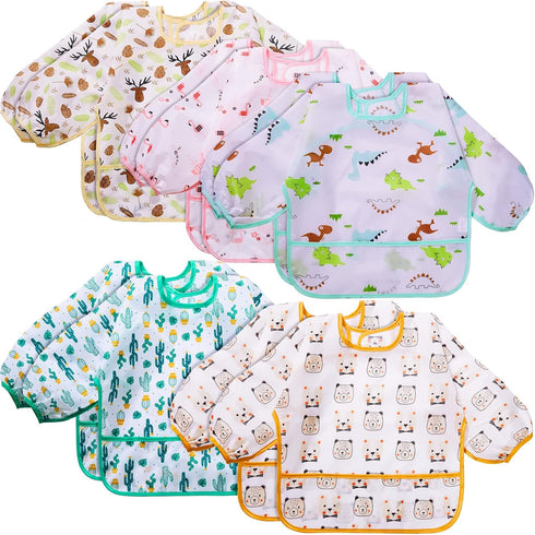 Tarpop Long Sleeve Bibs Infant Smocks Multi Pack Waterproof Soft Sleeved Bibs