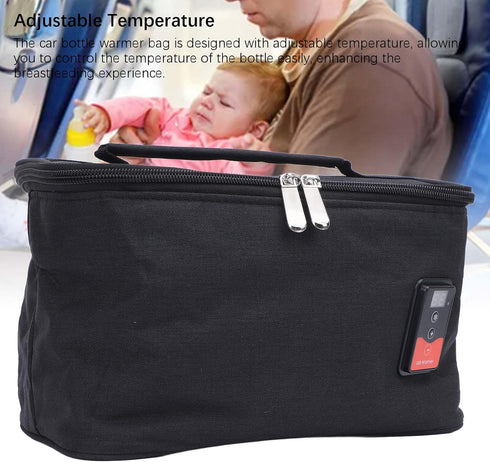 Portable Car Baby Bottle Warmer, Adjustable Temperature Milk Heater Bag with Digital Display Screen, Multi Purpose Milk
