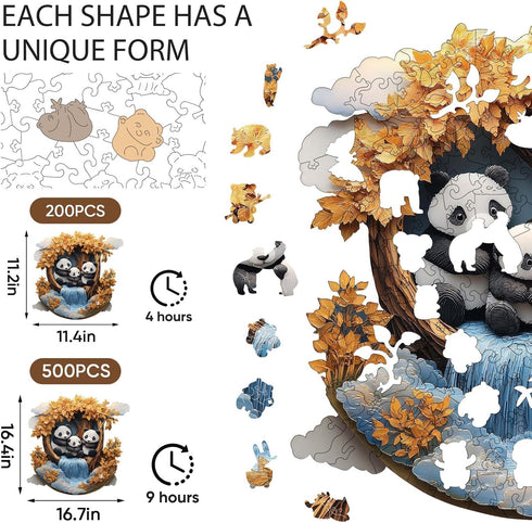 500 16.4x16.7 Jiroinlly Wooden Puzzles for Adults Pieces, Panda Family, Unique Shaped Jigsaw Puzzle, Relaxing Gift