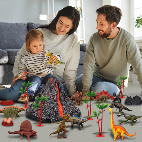 Large Volcano Set with 9 Realistic Dinosaur Action Figures, Simulated Eruptions with Sounds, Gift for Kids 2-10 Years