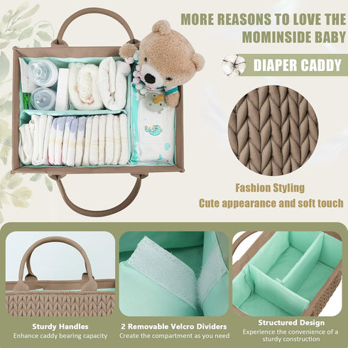 MOMINSIDE Diaper Caddy Organizer, Baby Diaper Caddy Organizer with Handle Baby Basket Nursery Storage, Portable