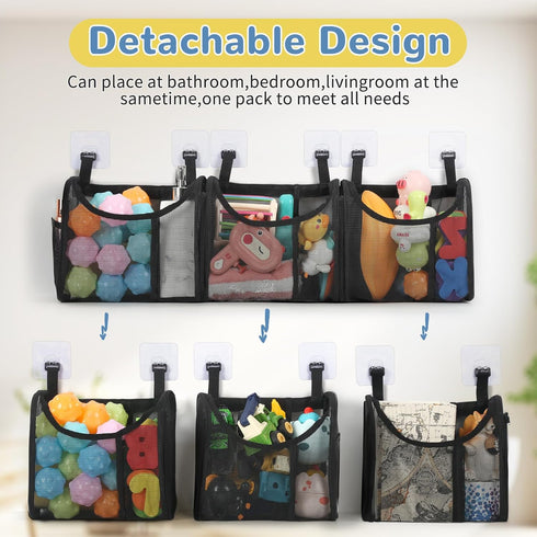 Bath Toy Storage, Detachable Holder with 6 Compartments, Mesh Shower Caddy for Easy Access & Sorting