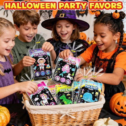 24 Pack 4-8 8-12, FUNNYB&G Foil Art Party Favors for Kids - Foil Art Crafts Kits Coloring Books, Goodie Bag Stuffers