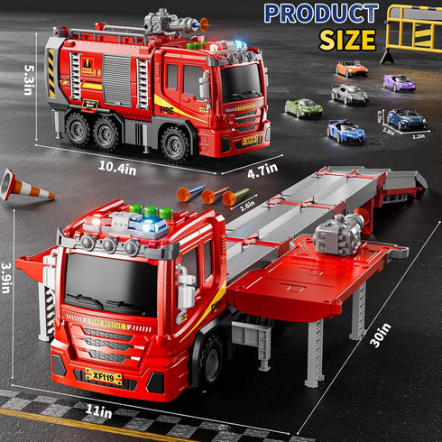 1-3, 1-3 3-5, 6 3-9 Fire Trucks for Toddlers Firetruck Toys for Toddlers Folded Carrier Truck Race Track with Racing