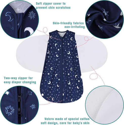 Swaddle,3-6 Months,3-Way Blanket,100% 0.5Clouds&Starry BSTOPPT Newborn Sleep Sack Baby Adjustable Wearable Rayon Cotton