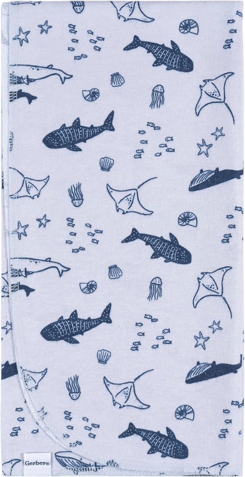 100% 30x30 Inches (Pack 4), Gerber Unisex Baby Cotton Flannel Receiving Blankets of Coastal Calm, One Size