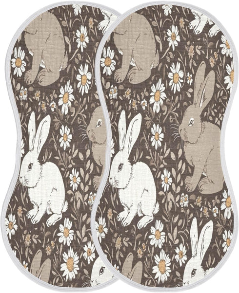 Bulletgxll Set 4, White and Brown Rabbits Unisex Baby Burp Cloths of Soft Absorbent Organic Cotton Muslin Burping