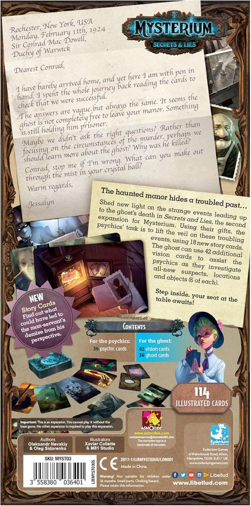 Mysterium Secrets & Lies Board Game EXPANSION - Unravel New Mysteries in the Beloved Cooperative Game! Fun Family Game for Kids & Adults, Ages 10+, 2-7 Players, 42 Minute Playtime, Made by Libellud