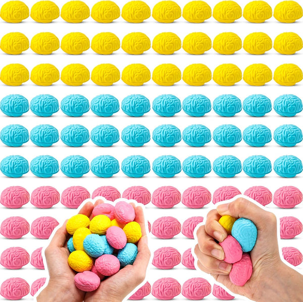 Skylety 100 Pcs Brain Stress Balls Bulk Halloween Funny Toy PU Hand