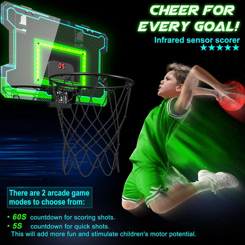 OKKIDY Mini Indoor Basketball Hoop, Light-Up Basketball Hoop with Electronic LED Scoreboard, Small Outdoor Game Toys