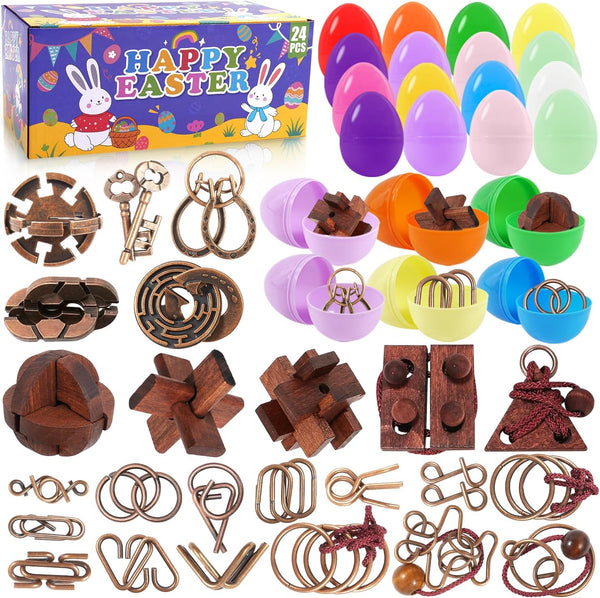Mojimky 24pcs Easter Egg Fillers with Brain Teaser Puzzles Toys, Easter Basket Stuffers