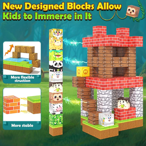 150PCS 3-8, 3+ Magnetic Blocks-Build Mine Magnet World Animals Edition Building Toys for Boys & Girls Age Magnetic
