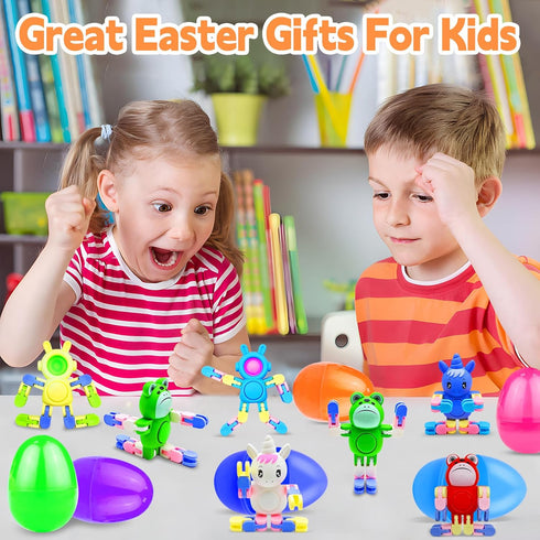 12 Pack 3.8'' Jumbo Filled Easter Eggs with Toys Transformable Animal Bunny Unicorn Fidget Spinners ,Easter Basket