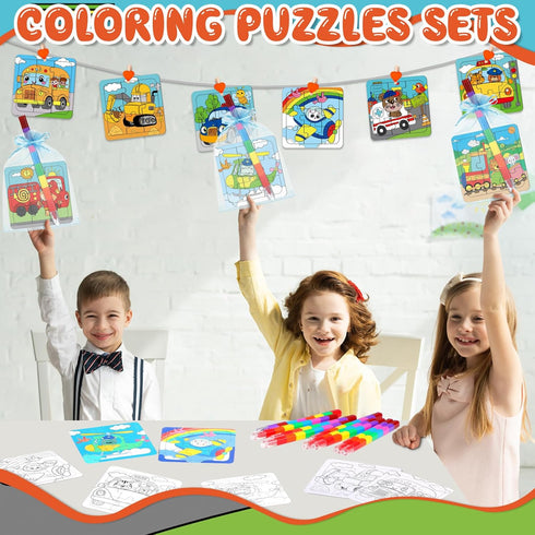 Fullhawl 12 Sets 12 12 Supplies(12, Transportation Puzzles Traffic Theme Color Your Own Puzzles DIY Construction Jigsaw