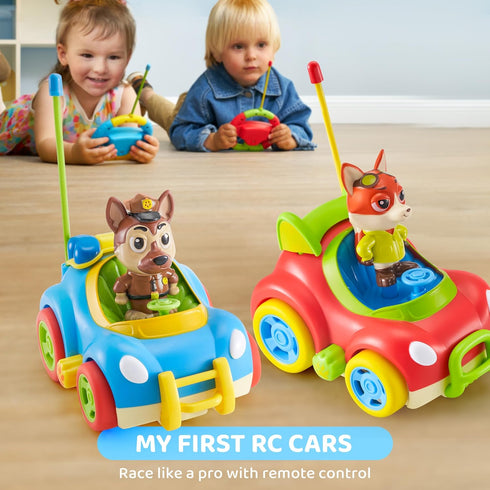 lalalark 2 Pack JOVA Remote Control Car for Toddlers, RC Cars with Cartoon Figure, Kids Toy Bumper Cars with LED Lights