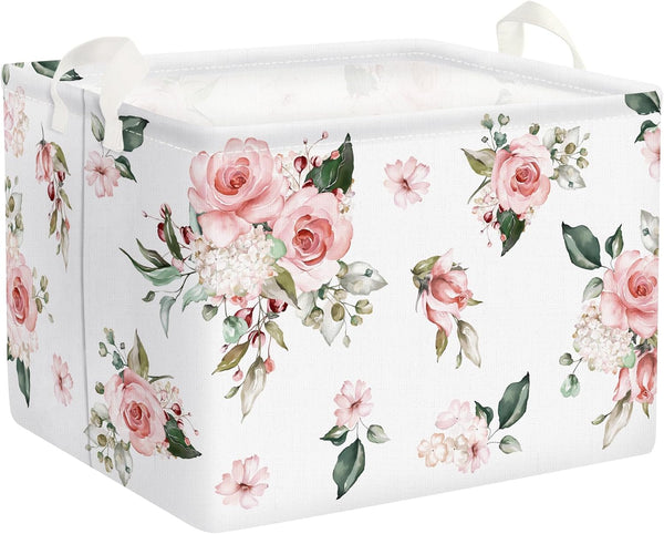 Clastyle Rectangle Rose Floral Baby Girl Gift Basket for Outdoor Towel Storage, Pool Toy, and Beach Blanket
