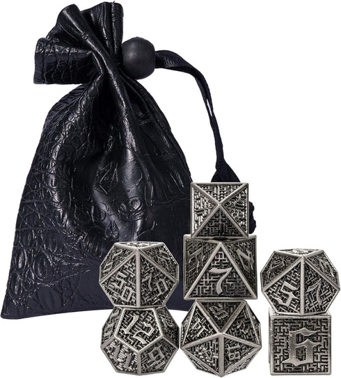 UDIXI Metal DND Dice 7PCS Polyhedral Dice Set - Ancient Silver for RPG Dungeons