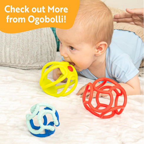 OgoBolli Baby Rattle Toy and Teether Ring, Tactile Sensory Ball for Boys and Girls 6+ Months - Soft Non-Toxic Silicone