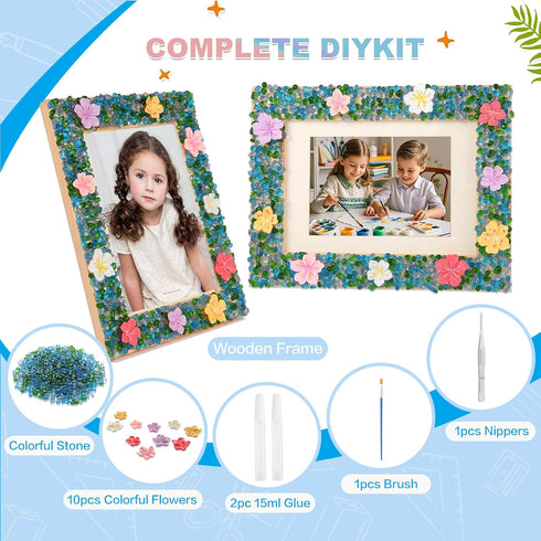 LEJITEKK 6-12 DIY Mosaic Picture Frame Craft Kit for Kids - Creative Arts & Crafts Glass Pebbles Activity for Girls