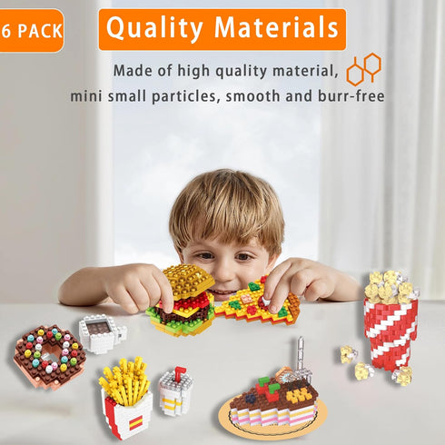 Sets 6 Packs Mini Building Blocks Fast Food - Micro Mini Blocks Toys for Adult, Bricks Kit for Party Favors, Goodie