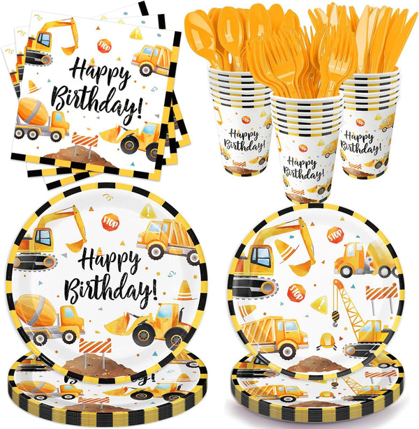 Oigco Construction Birthday Party Supplies Construction Theme Decorations Includes Plates, Cups, Napkins,