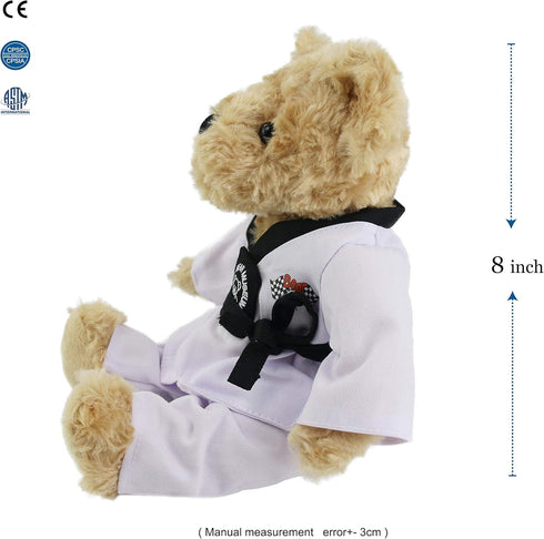 Houwsbaby Taekwondo Teddy Bear Stuffed Animal, Adorable Karate Bear Plush Toy for Kids, 8''