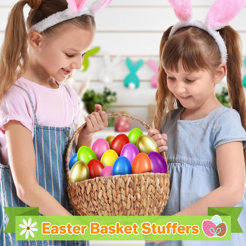 2000 2.3" 24 SpringFlower PCS Plastic Easter Eggs With Golden Easter Eggs, Empty Easter Eggs Fillable, Colorful Bright
