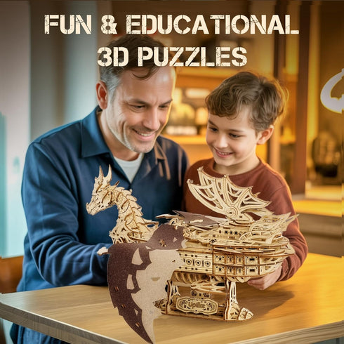 UPLIKE 3D 352pcs Wooden Puzzles for Adults: Dragon Ship Model Kits for Men - Brain Teaser Wooden Hobby Puzzle Toys