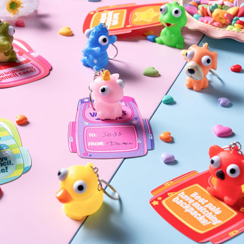 32 JOYIN Pcs Valentines Day Pop-Eye Cute Keychains with Cards, Fidget Toys Squeezable Relief Stress for Toddlers