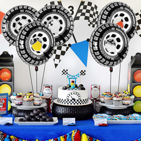 6 Pcs Large 30 Inch Race Car Wheel Balloons for Birthday Party Race Car Theme Decorations